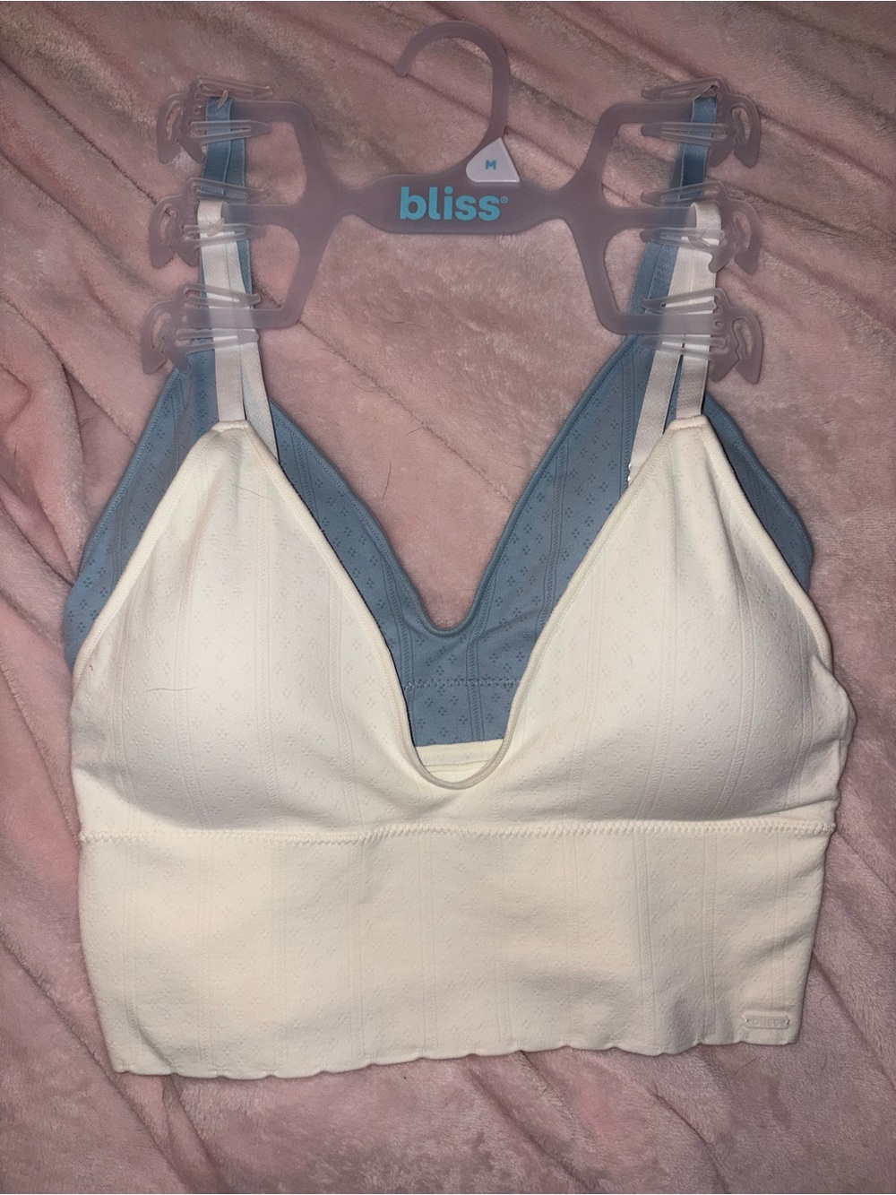 Bliss Cream & Blue bralettes New without tags. Never worn.